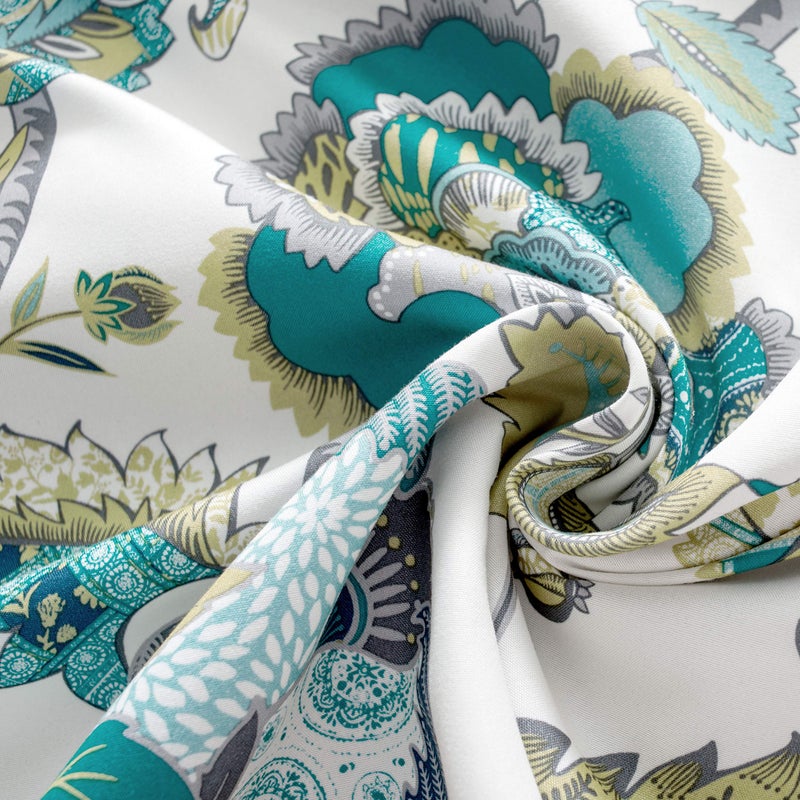 DriftAway Layla Classic America Style Floral Leaves Room Darkening Window Curtain Valance Rod Pocket Single 52 Inch by 18 Inch Plus 2 Inch Header Ivory Teal Gray - Image 2